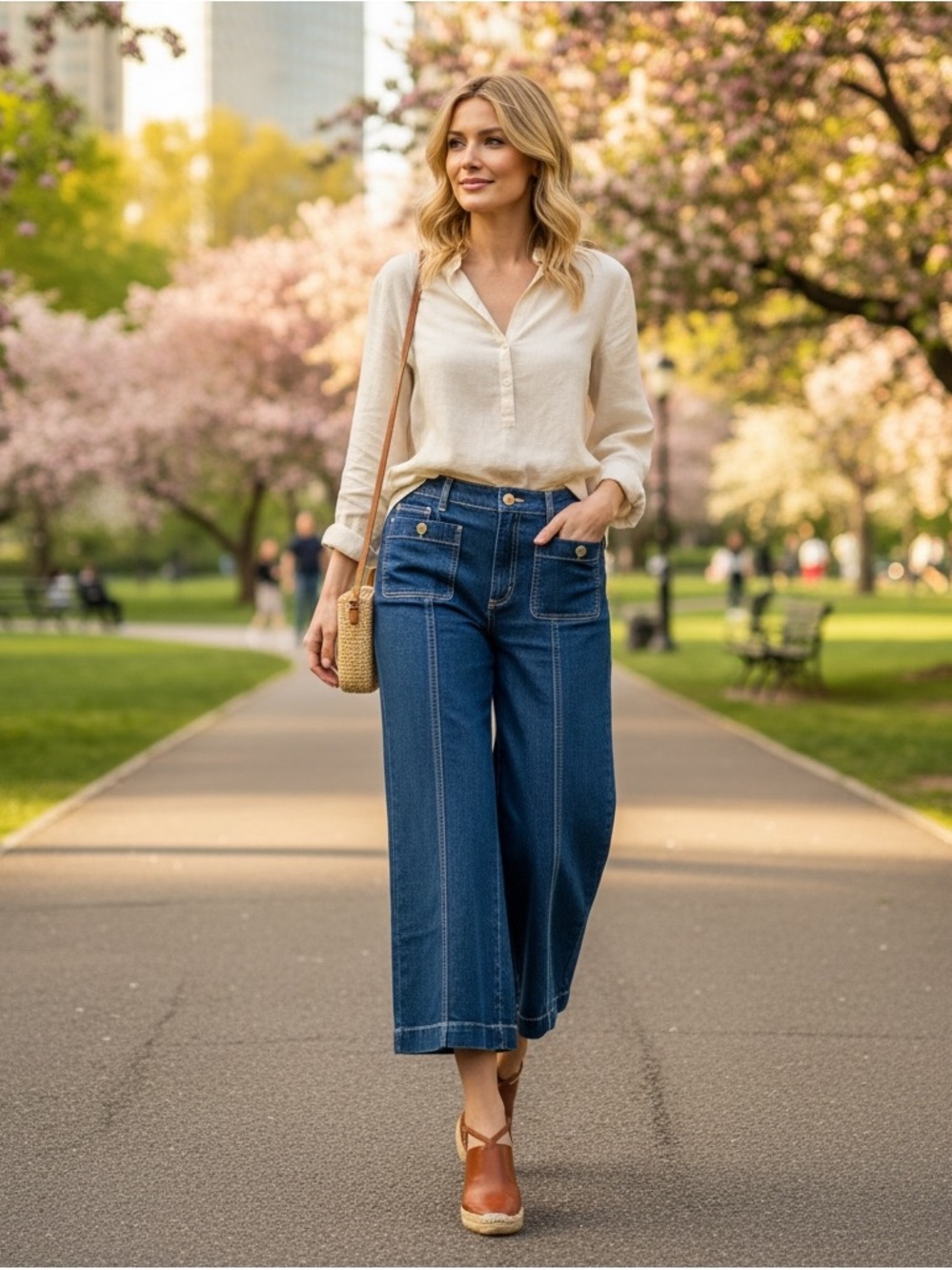 Michael Kors Dark Blue Wide-Leg Cropped Jeans - NEW
